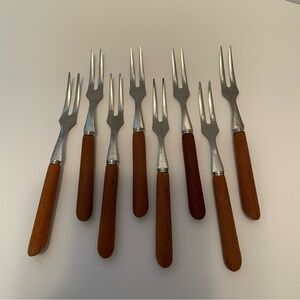 MCM Party/ HorsD’oeuvre Forks Set Of 8 Stainless Steel With Cherry Handles